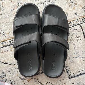 Geox Black Leather Dual-Strap Men’s Slide Sandals